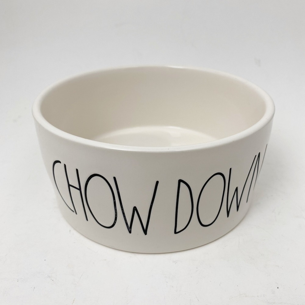 Rae Dunn Chow Down Artisan Collection Ceramic Pet Food Water Bowl Ivory White